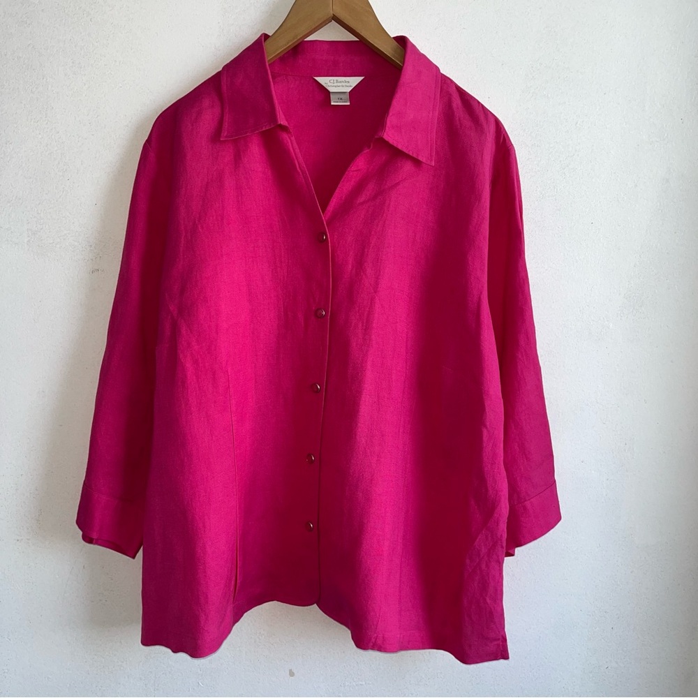 Christopher & Banks Fuchsia Button-Down  Linen Blend blouse